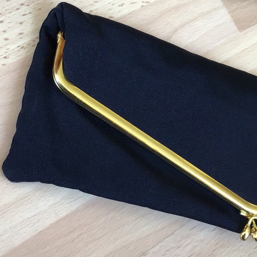 Vintage Like NEW Black Foldover Clutch with Gold Accent - Picture 4 of 10